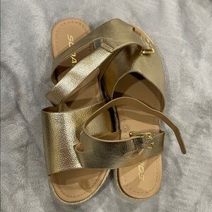 Soda Metallic Gold Slide Sandals with Buckle Detail